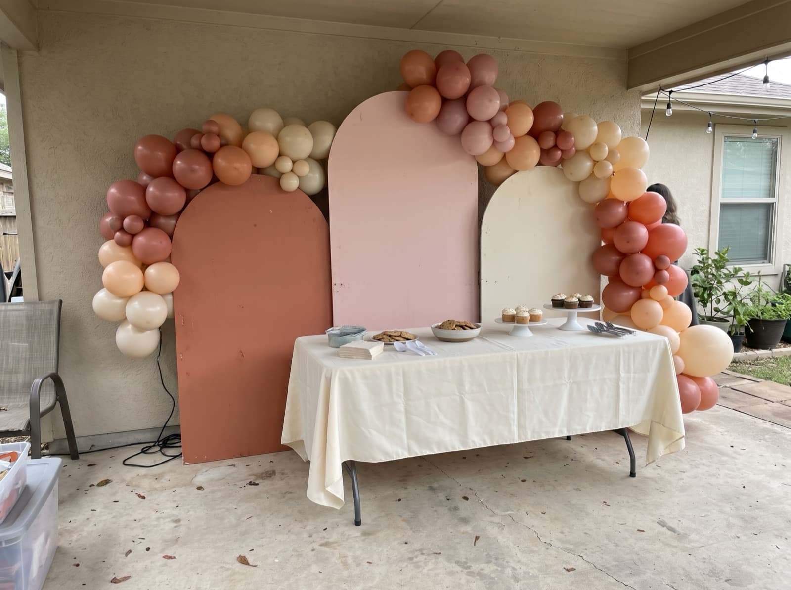 Chiara arched backdrop trio in terracotta, blush and cream